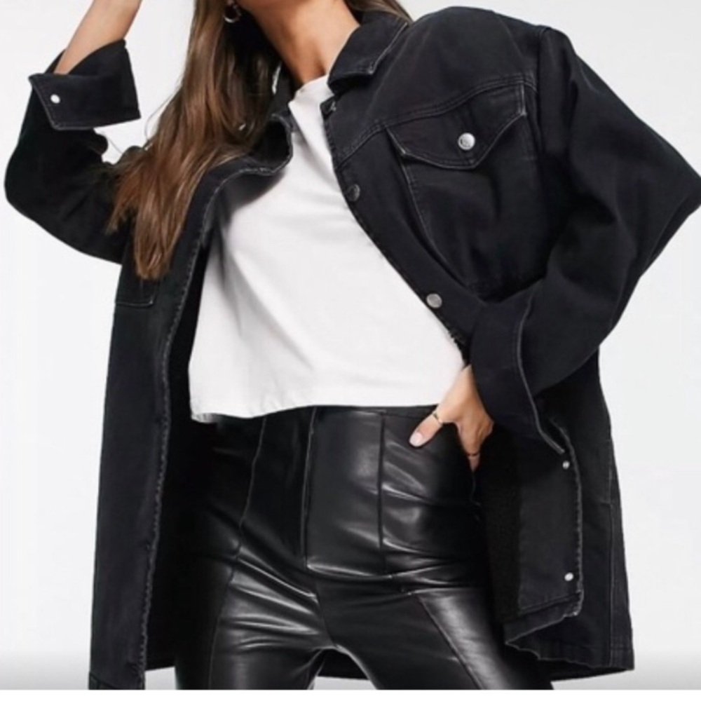 ASOS Design Oversized Black Denim Sherpa Lined Jacket Size US8